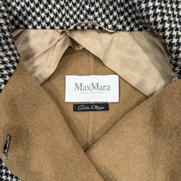 Max Mara Cucito A Mano Size 12 Houndstooth Alpaca Wool Coat Jacket Black Beige - Picture 3 of 10